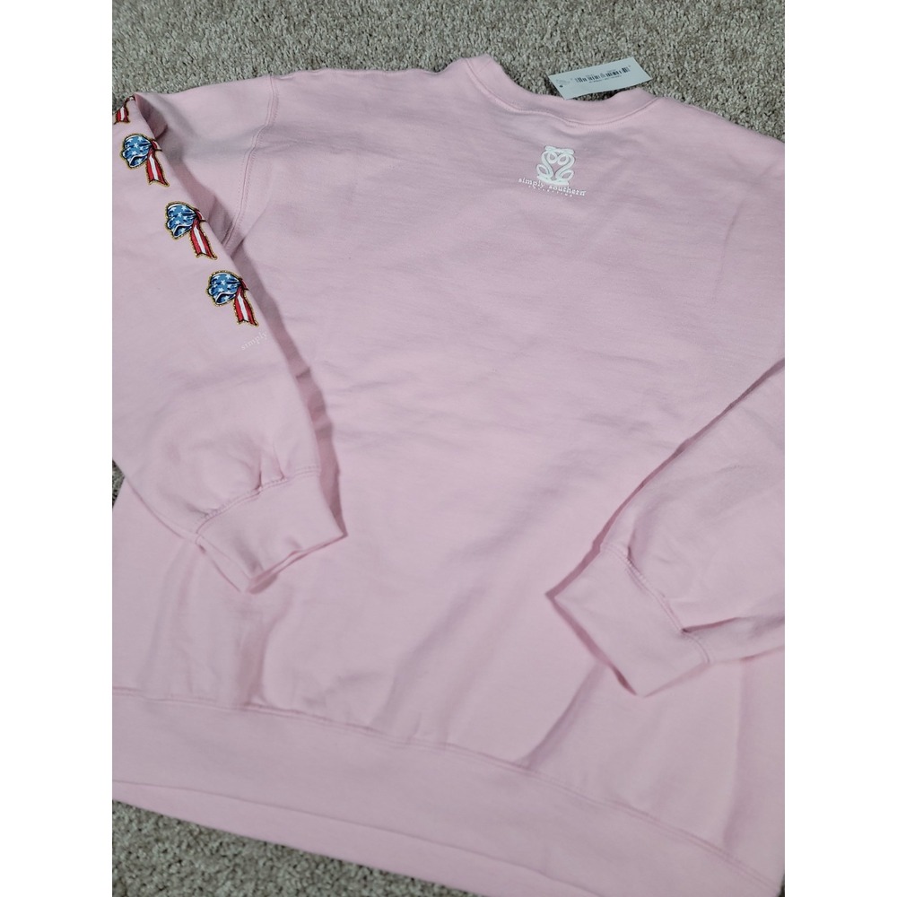 Simply Southern Sweatshirt Crewneck Sz M Pink Patriotic Bows USA 4TH of July NWT - Picture 8 of 14